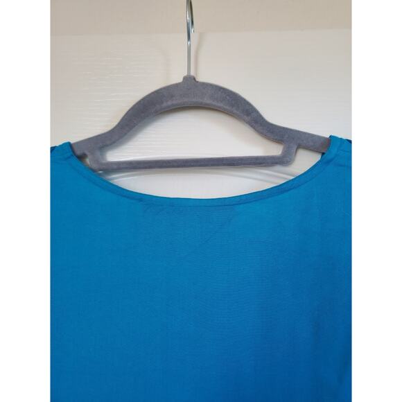 Vintage 90s Aqua Blue Embellished Relaxed Flowy Button Up Blouse Tunic, Medium - Picture 9 of 11